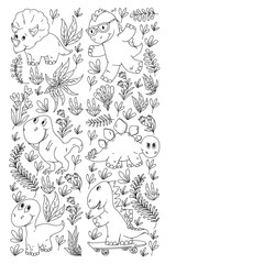 Pattern kids fabric, textile, nursery wallpaper. Vector illustration. Hand drawn dinosaurs, dino for little children.