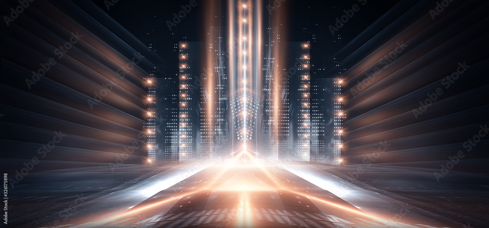 Wall mural abstract modern dark background. dark empty scene with rays and spotlights. night abstract blue back
