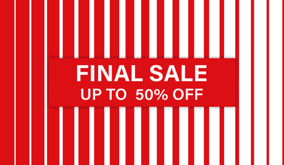 Banner FINAL SALE on pattern red stripe background. Vector isolated illustration. Sale poster template. Geometric line pattern. Special offer sale red tag.