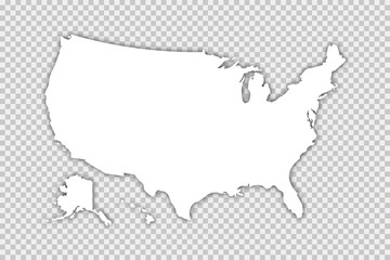 Usa map vector isolated illustration with shadow on transparent background. Web banner for concept design. United states map. Usa silhouette. - obrazy, fototapety, plakaty