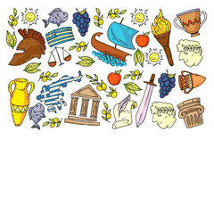 Travel to Greece elements. Greece symbols for magazines, web, tourism