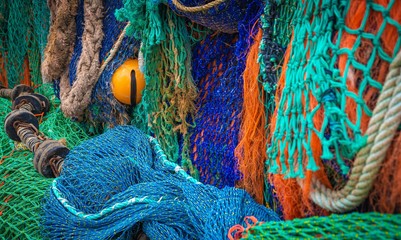 fishing net in a port in southern England lyme regis jurrasic coast