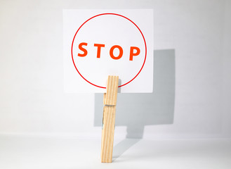 Stop sign blue sky background. Thailand Language.