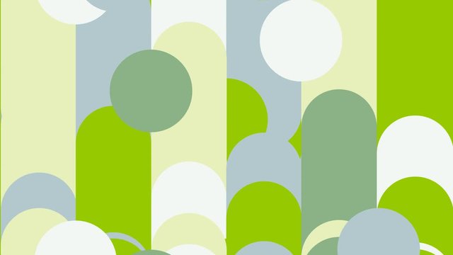 This stock motion graphics video shows cream, blue and green shapes descending dynamically.