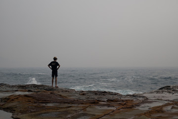man in an ocean fog