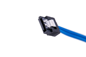  serial ata blue sata cable isolated on white background. copy space. hardware and transfer data...