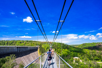 View on suspension bridge in Harz Mountains National Park, Germany