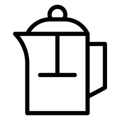 French coffee press or tea kettle icon in line style. Coffee kettle, espresso sign. Morning routine, breakfast concept.