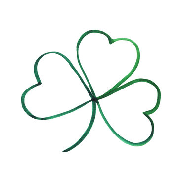 Emerald shamrock outline drawing. Hand-drawn clover illustration on a white background isolated. Decorative element for St. Patrick's Day design, for ecological, organic, floral design