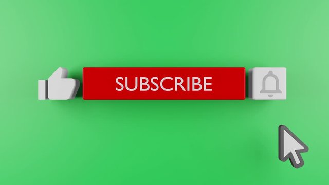 Mouse Clicking a Like Button, Subscribe Button and Bell Notification with chroma key green background