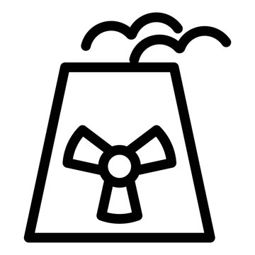 Nuclear plant icon. Atomic power station icon. Nuclear energy, reactor symbol. Radioactive pollution, uranium radiation, industry signs.