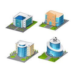 flat volume icons of buildings
