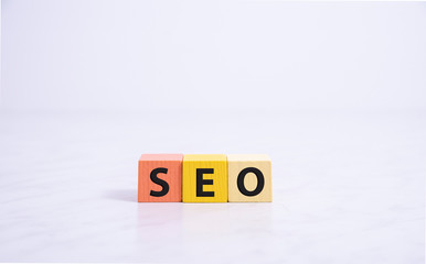 Seo word collected of wooden elements with the letters