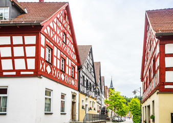 View on historic buildings in Pottenstein, Franconia Swiss Germany