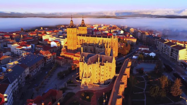 Castle in old coastal city in evening