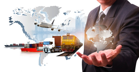 The world logistics  background or transportation Industry or shipping business, Container Cargo  shipment , truck delivery, airplane , import export Concept