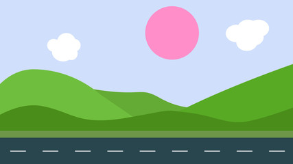 Fototapeta premium Beautiful 2d landscape with road and clouds