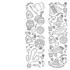 Travel to Mexico. Vector set with ethnic elemets for wallpapers, backgrounds. Day of the Dead. Sugar skull.