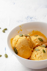 homemade pumpkin ice cream with cinnamon and seeds