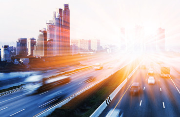 Urban landscape road with city background