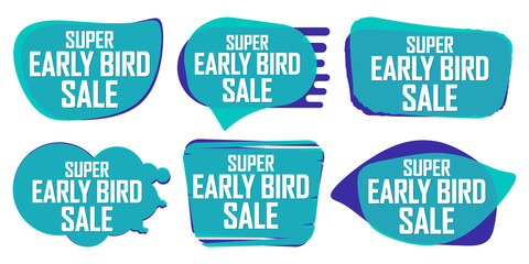 Set Super Early Bird Sale bubble banners design template, discount tags, app icons, vector illustration