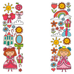 Vector pattern for little girls. Princess illustration for happy birthday party.