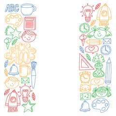 Vector pattern with back to school icons for posters, banners, covers.