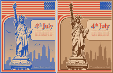 Fourth of july independence day of the USA, Statue of Liberty, Holiday, Vector illustration