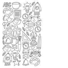 Vector pattern with back to school icons for posters, banners, covers. Kids, children education.