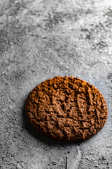 Chocolate chip cookies on dark old wooden table with place for text., freshly baked. Selective Focus with Copy space.