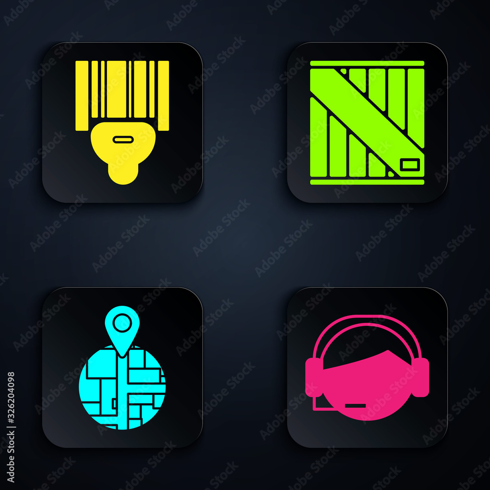 Aufkleber set support operator in touch, scanner scanning bar code , placeholder on map paper in perspective a