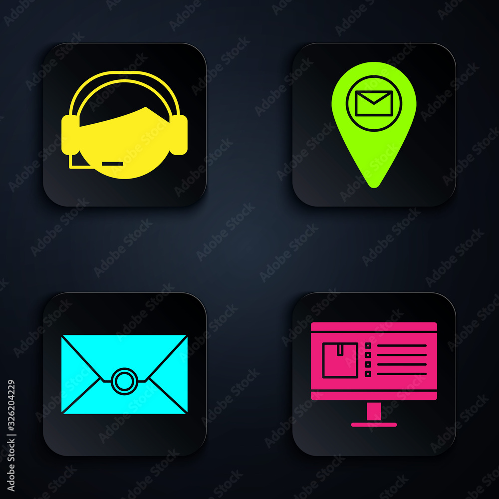 Aufkleber set computer monitor with app delivery tracking , support operator in touch, envelope and placeholde