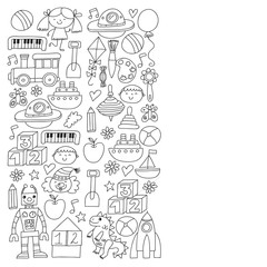 Kindergarten preschool school children. Kids drawing style vector pattern. Play grow learn together.