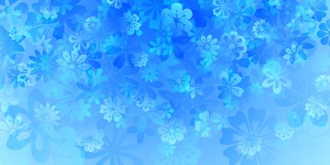 Spring background of various flowers in light blue colors