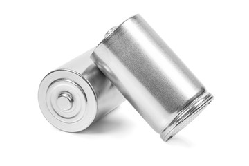LR20 D size batteries on white background