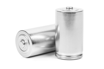 LR20 D size batteries on white background