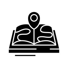 Book map black icon, concept illustration, vector flat symbol, glyph sign.