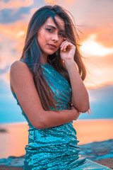 Lifestyle, portrait of a beautiful young woman with sequin clothes