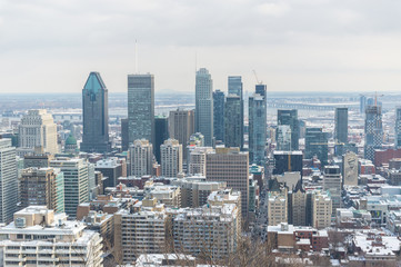 Montreal, Canada - February 16, 2020: Montreal Skyline from Kondiaronk Belvedere / Mont-Royal in Winter