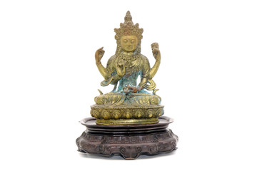 Tibetan Bodhisattva bronze statue Isolated on white background