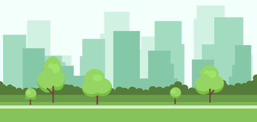 Abstract 2d background with buildings and trees