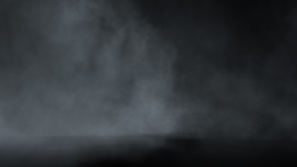 Realistic cloud fog on black background. White smoke pollution isolated on dark background. 3d rendering.
