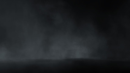 Realistic cloud fog on black background. White smoke pollution isolated on dark background. 3d rendering.