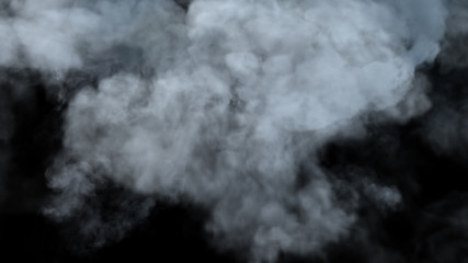Realistic cloud fog on black background. White smoke pollution isolated on dark background. 3d rendering.