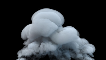 Realistic cloud fog on black background. White smoke pollution isolated on dark background. 3d rendering.