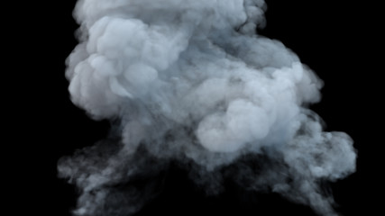 Realistic cloud fog on black background. White smoke pollution isolated on dark background. 3d rendering.