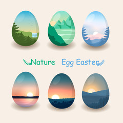 Nature egg easter. View landscape in egg easter.