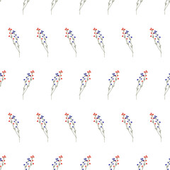Romantic blossom floral seamless pattern. Minimalist blooming botanical plants. Vector texture for your design. Good for fashion prints. Hand drawing small flowers and branches on white background