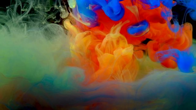  4K, Color drops in water, abstract color mix, drop of Ink color mix paint falling on water Colorful ink in water, 4K footage,