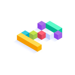 Number 2 Isometric colorful cubes 3d design, three-dimensional letter vector illustration isolated on white background